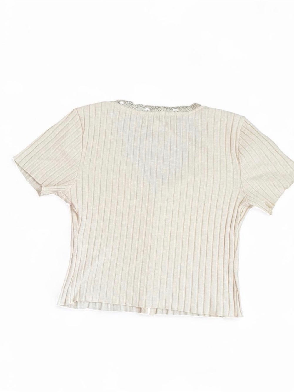 Cream Ribbed Lace-Trim Button Front Top - Picture 2 of 3